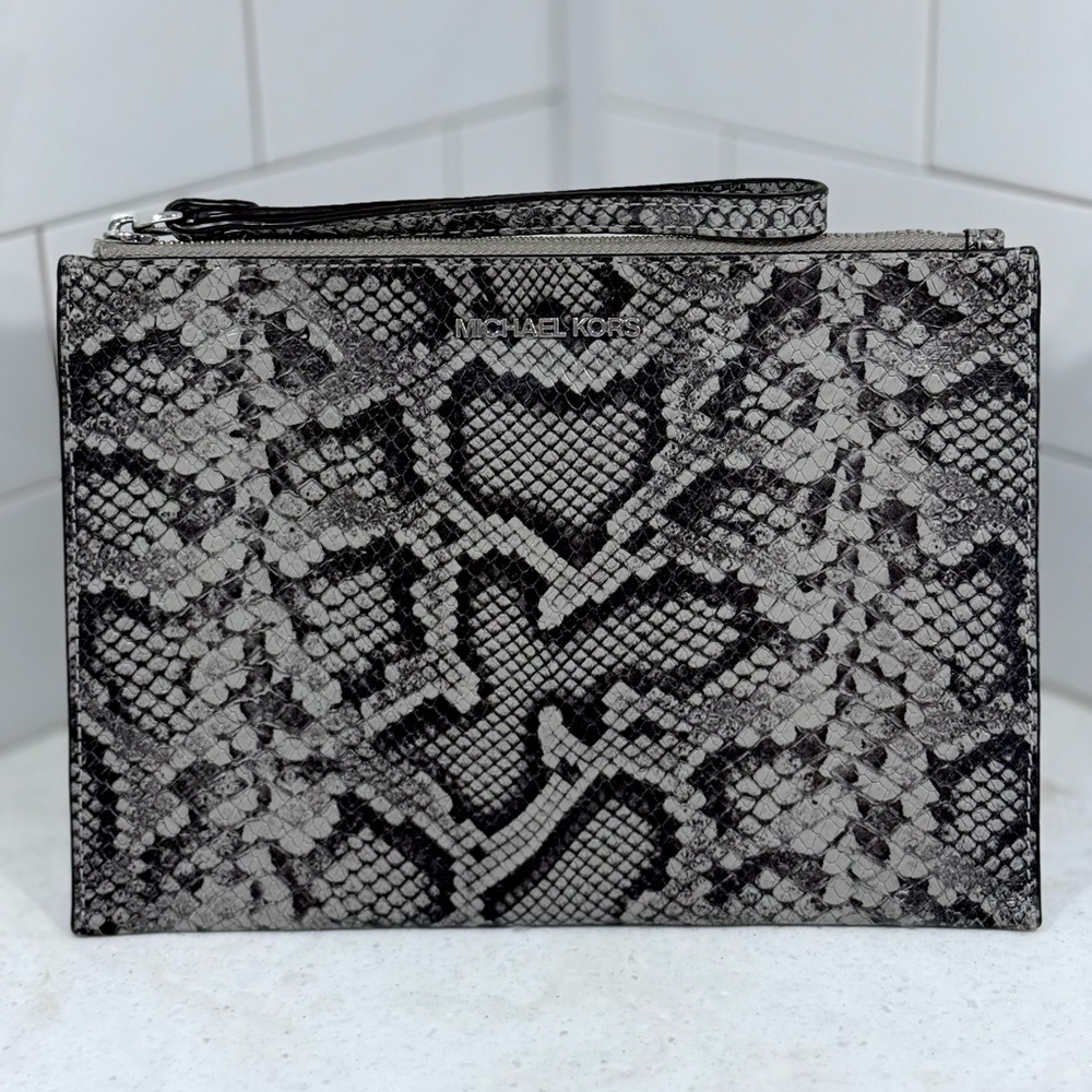 Michael Kors Black/Gray Snake Pattern Wristlet